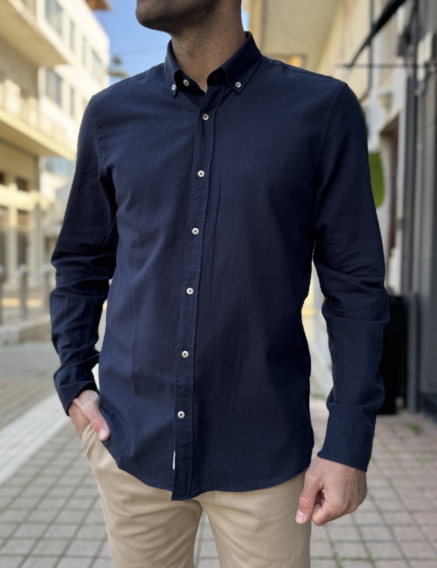 Ανδρικό μπλε navy βαμβακερό πουκάμισο 2167N